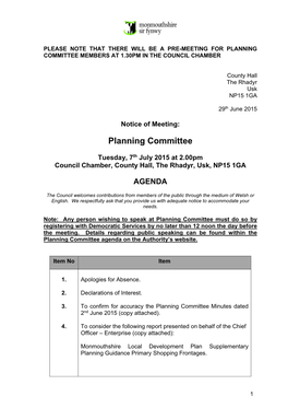 Planning Committee Members at 1.30Pm in the Council Chamber