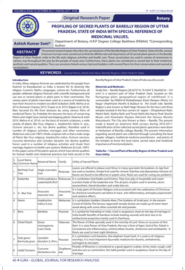 Profiling of Secred Plants of Bareilly Region of Uttar Pradesh, State of India with Special Reference of Medicinal Values