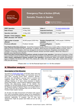Emergency Plan of Action (Epoa) Somalia: Floods in Qardho