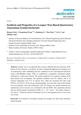 Synthesis and Properties of a Lacquer Wax-Based Quarternary Ammonium Gemini Surfactant