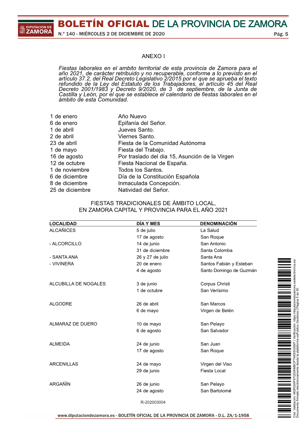 BOLETÍN OFICIAL DE LA PROVINCIA DE ZAMORA N.º 140 - MIÉRCOLES 2 DE DICIEMBRE DE 2020 Pág