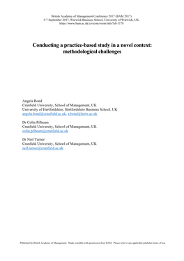 Conducting a Practice-Based Study in a Novel Context: Methodological Challenges