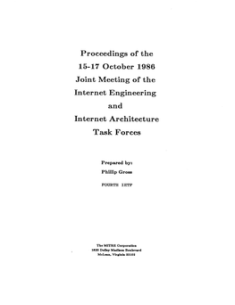 Proceedings of the 15-17 October 1986 Joint Meeting of the Internet Engineering