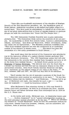MUNDT VS. Mcgovern: the 1960 SENATE ELECTION
