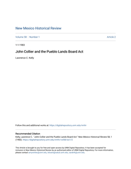 John Collier and the Pueblo Lands Board Act