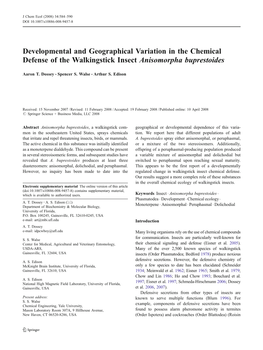Developmental and Geographical Variation in the Chemical Defense of the Walkingstick Insect Anisomorpha Buprestoides