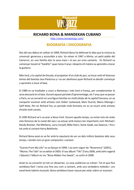 Richard Bona & Mandekan Cubano Biografia I Discografia