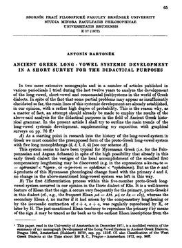 Ancient Greek Long - Vowel Systemic Development in a Short Survey for the Didactical Purposes