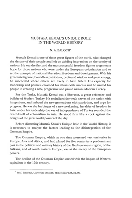 Mustafa Kemal's Unique Role in the World History