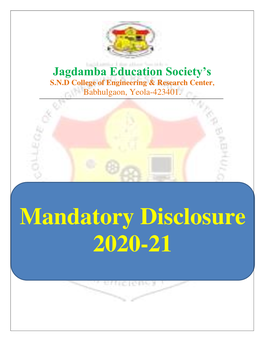 SNDCOE Mandatory Disclosure-2020-21