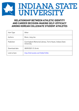 Relationship Between Athletic Identity and Career Decision-Making Self-Efficacy Among Korean Collegiate Student Athletes