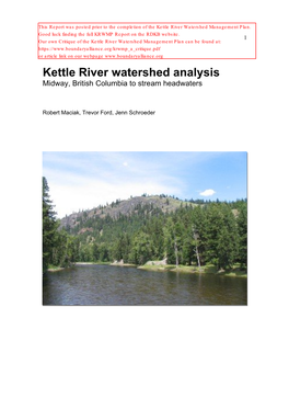 Kettle River Watershed Analysis Midway, British Columbia to Stream Headwaters