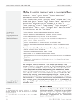 Highly Diversified Coronaviruses in Neotropical Bats