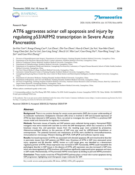 Theranostics ATF6 Aggravates Acinar Cell Apoptosis and Injury By