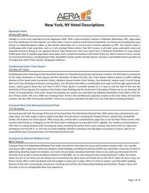 New York, NY Hotel Descriptions