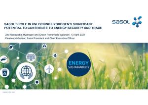 Sasol's Role in Unlocking Hydrogen's Significant