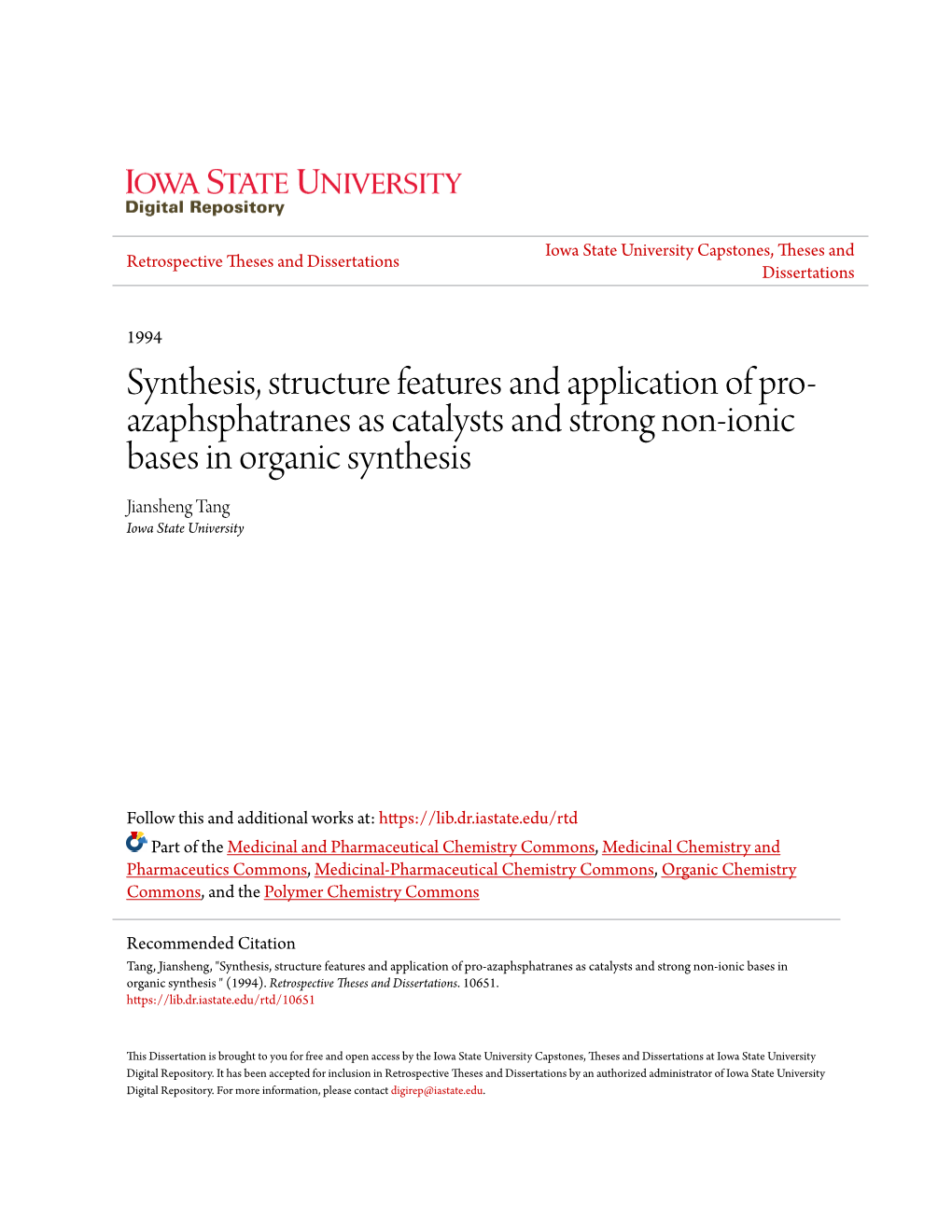 Synthesis, Structure Features and Application of Pro-Azaphsphatranes As Catalysts and Strong Non-Ionic Bases in Organic Synthesis " (1994)