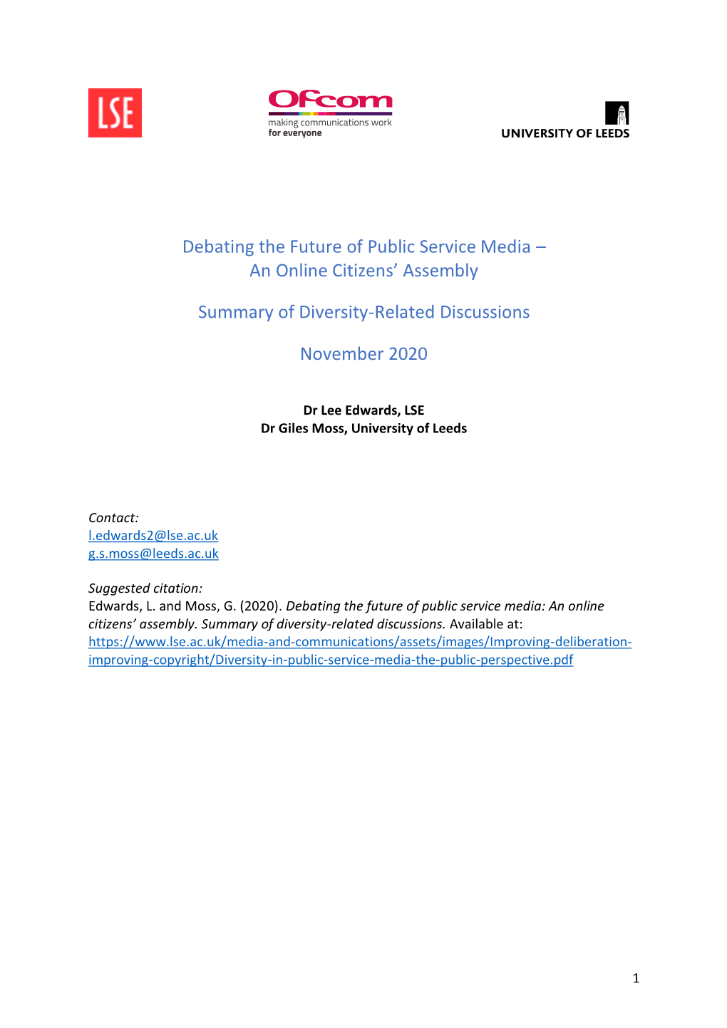 Debating the Future of Public Service Media – an Online Citizens' Assembly Summary of Diversity-Related Discussions November