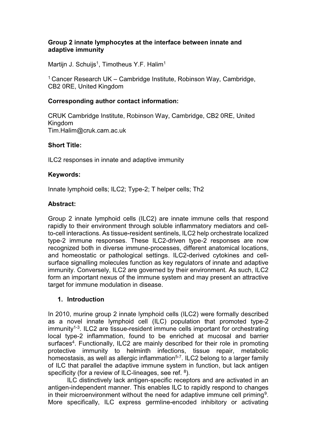 Group 2 Innate Lymphocytes at the Interface Between Innate and Adaptive Immunity