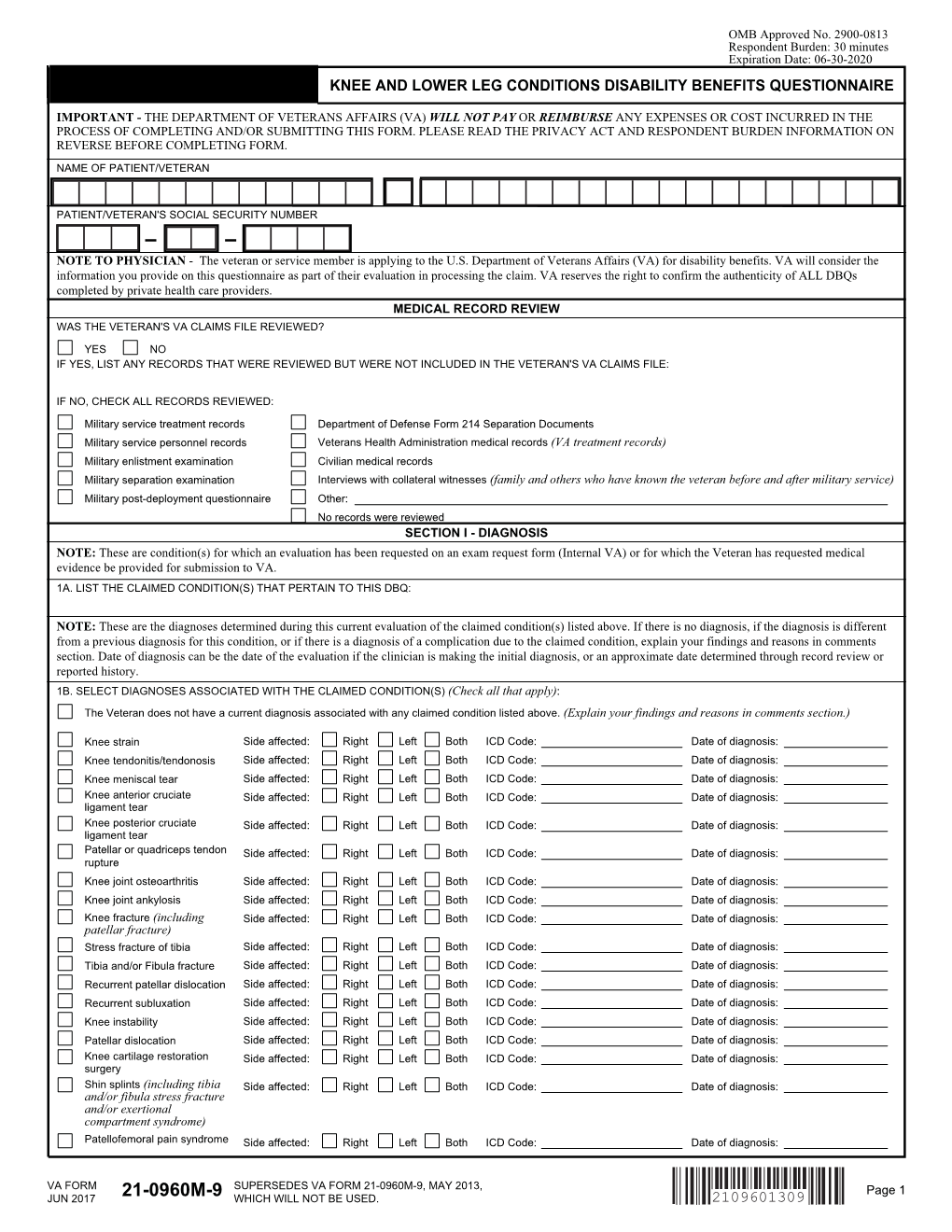 21-0960M-9 SUPERSEDES VA FORM 21-0960M-9, MAY 2013, Page 1 JUN 2017 WHICH WILL NOT BE USED