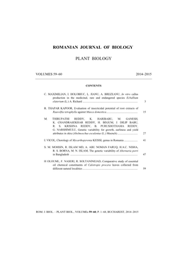 Romanian Journal of Biology1 Plant Biology