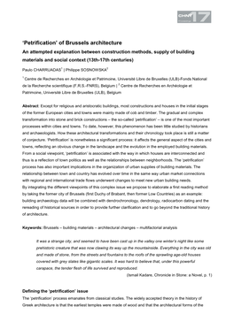 Petrification’ of Brussels Architecture an Attempted Explanation Between Construction Methods, Supply of Building Materials and Social Context (13Th-17Th Centuries)