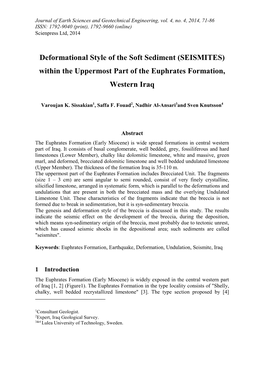 Deformational Style of the Soft Sediment (SEISMITES) Within the Uppermost Part of the Euphrates Formation, Western Iraq