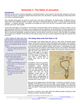 Nehemiah 3 • the Gates of Jerusalem Introduction Nehemiah Comes and He Sees the Devastation, a Terrible Devastation