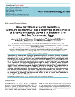 Sero-Prevalence of Camel Brucellosis (Camelus