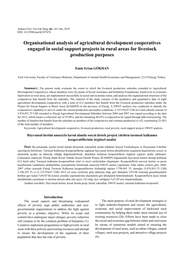 Organisational Analysis of Agricultural Development Cooperatives Engaged in Social Support Projects in Rural Areas for Livestock Production Purposes