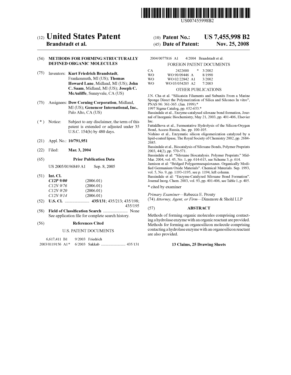 (12) United States Patent (10) Patent No.: US 7.455,998 B2 Brandstadt Et Al