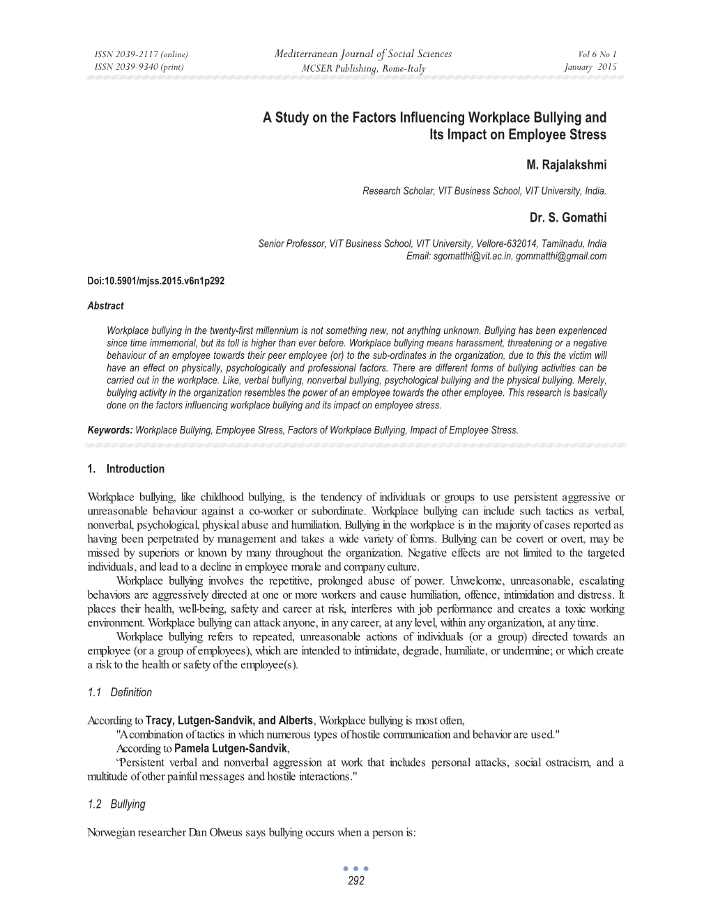 A Study on the Factors Influencing Workplace Bullying and Its Impact on Employee Stress