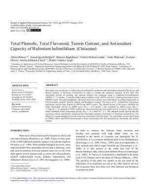 Total Phenolic, Total Flavonoid, Tannin Content, and Antioxidant Capacity of Halimium Halimifolium (Cistaceae)
