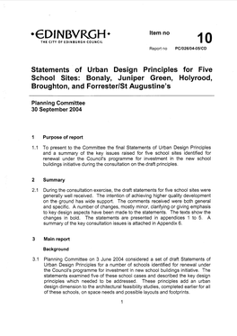 Statements of Urban Design Principles for Five School Sites: Bonaly, Juniper Green, Holyrood, Broughton, and Forresterlst Augustine's
