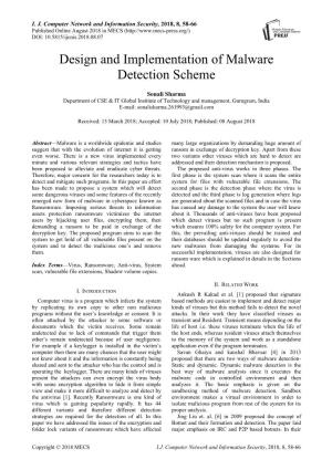 Design and Implementation of Malware Detection Scheme