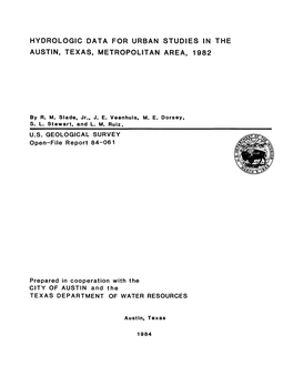Hydrologic Data for Urban Studies in the Austin, Texas, Metropolitan Area, 1982