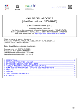 VALLEE DE L'arconce (Identifiant National : 260014863)