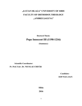 Pope Innocent III (1198-1216) (Summary)