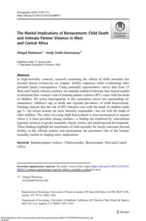 The Marital Implications of Bereavement: Child Death and Intimate Partner Violence in West and Central Africa
