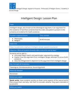 Intelligent Design: Lesson Plan