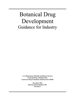 Botanical Drug Development Guidance for Industry