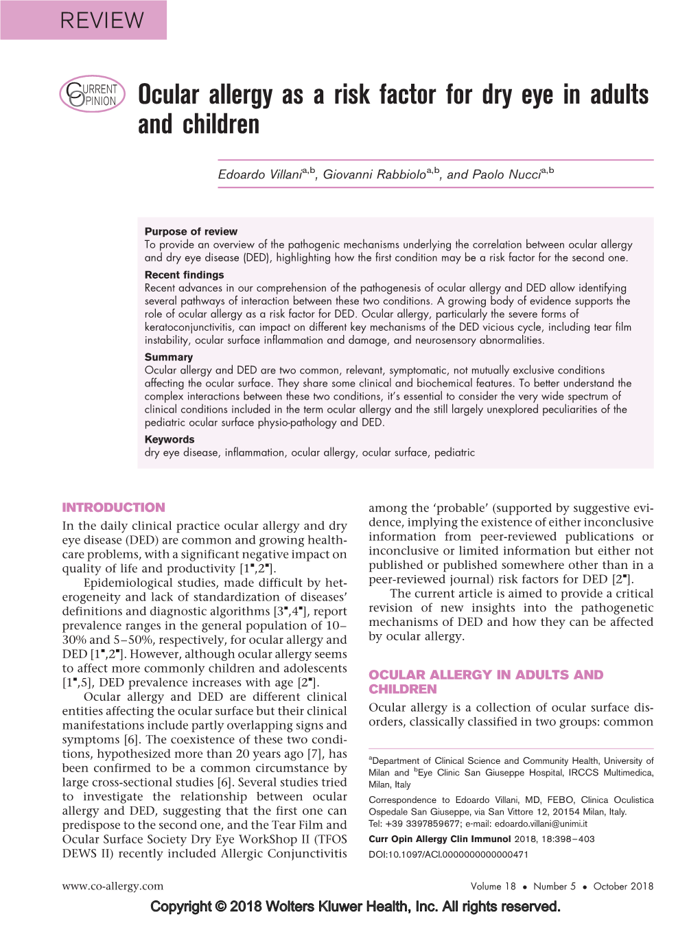 Ocular Allergy As a Risk Factor for Dry Eye in Adults and Children