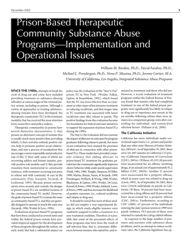 Prison-Based Therapeutic Community Substance Abuse Programs—Implementation and Operational Issues