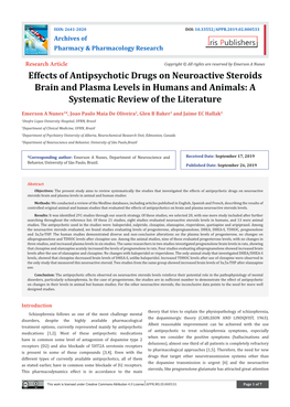 Effects of Antipsychotic Drugs on Neuroactive Steroids Brain and Plasma Levels in Humans and Animals: a Systematic Review of the Literature