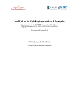 Local Policies for High-Employment Growth Enterprises
