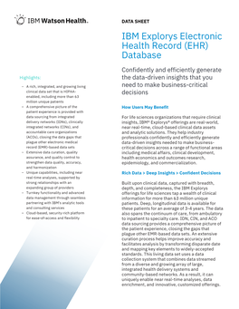 IBM Explorys Electronic Health Record (EHR) Database Data Sheet