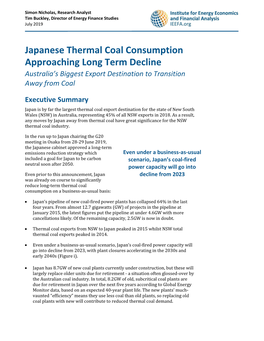 Japanese Thermal Coal Consumption Approaching Long Term Decline Australia’S Biggest Export Destination to Transition Away from Coal