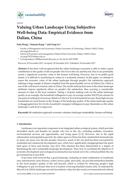 Article Valuing Urban Landscape Using Subjective Well-Being Data: Empirical Evidence from Dalian, China