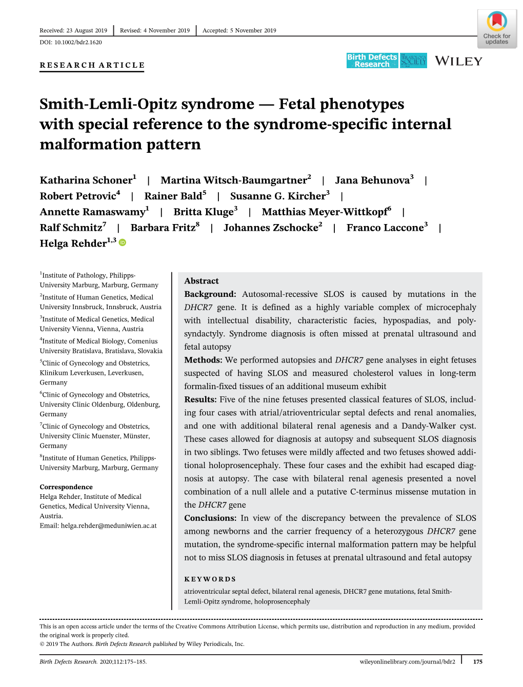 Smith‐Lemli‐Opitz Syndrome — Fetal Phenotypes with Special Reference