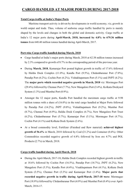 Cargo Handled at Major Ports During 2017-2018